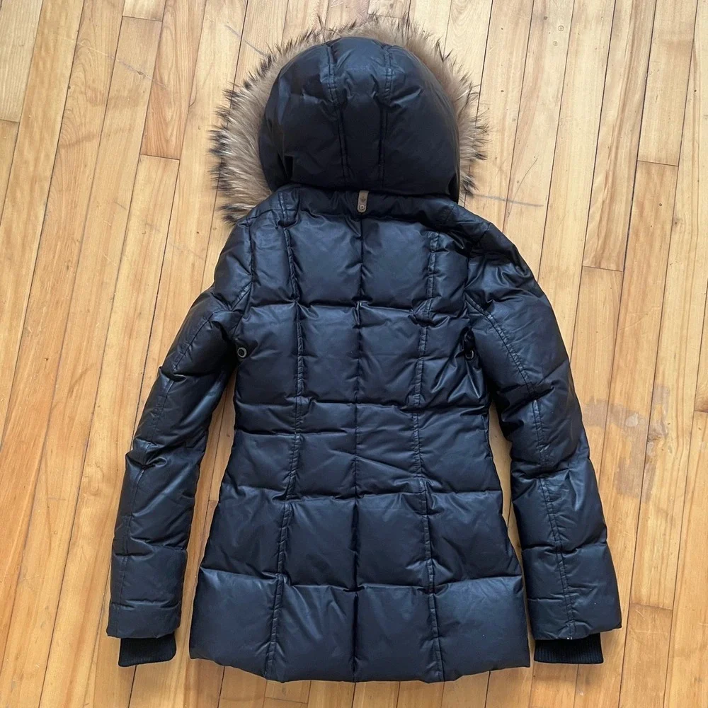 Mackage Black Down Puffer Coat Fur Hood Hooded Zipper Winter Warm Size XS - Picture 2 of 10